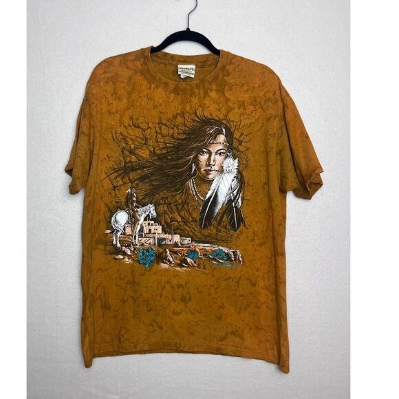 Ragtops Native American Short Sleeve T-Shirt Orange Size Large Vintage 90s - Picture 1 of 7